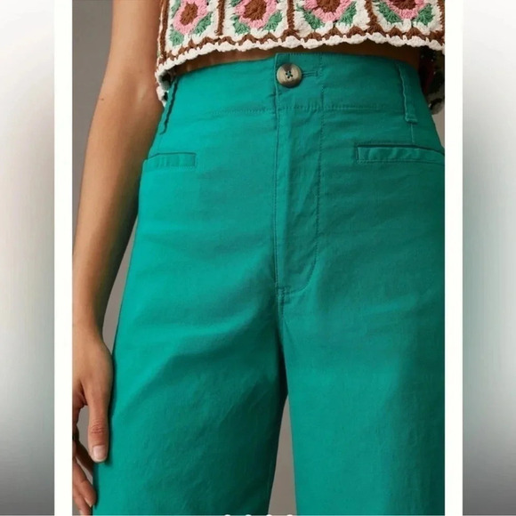 Anthropologie The Colette Linen Wide -Leg Pants Maeve Green 26P - Picture 10 of 12